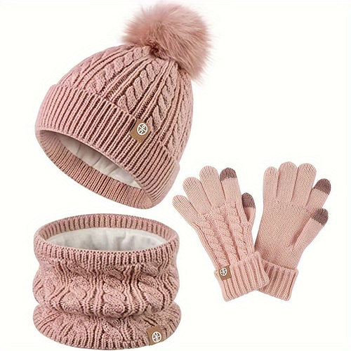 Damen 3-teiliges Set - Touchscreen-Handschuhe, Mütze & Schal