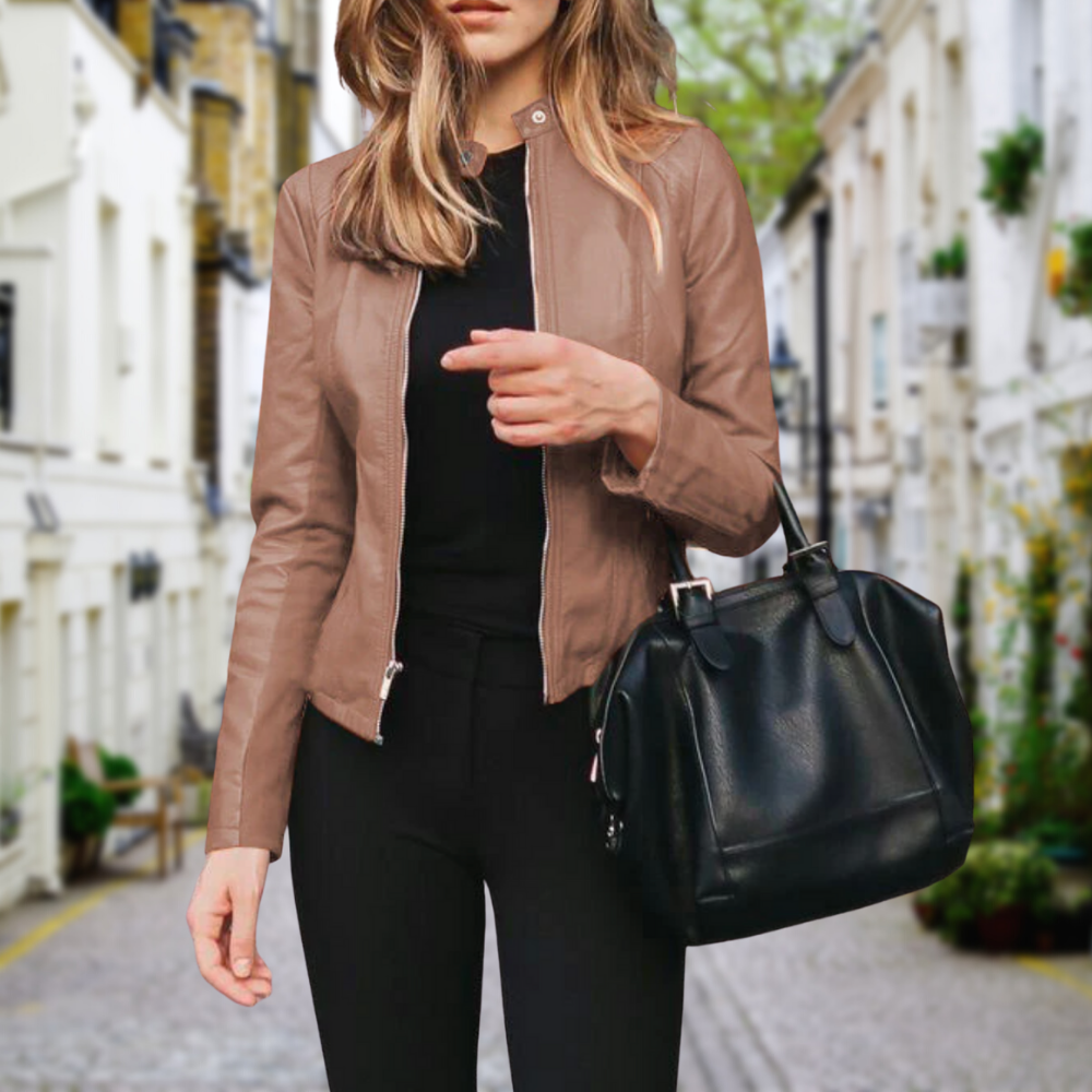 Damen Biker-Stil Jacke - Stehkragen & Reißverschluss