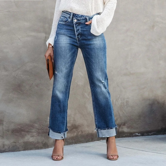 Damen Blaue Jeans mit Weitem Bein - Hohe Taille & Knöchelhose
