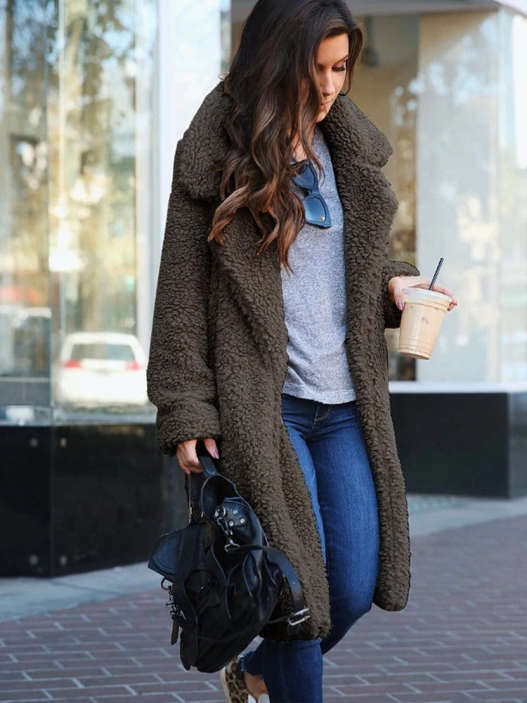 Damen Weicher Oversize Mantel - Lang & Reverskragen-Stil