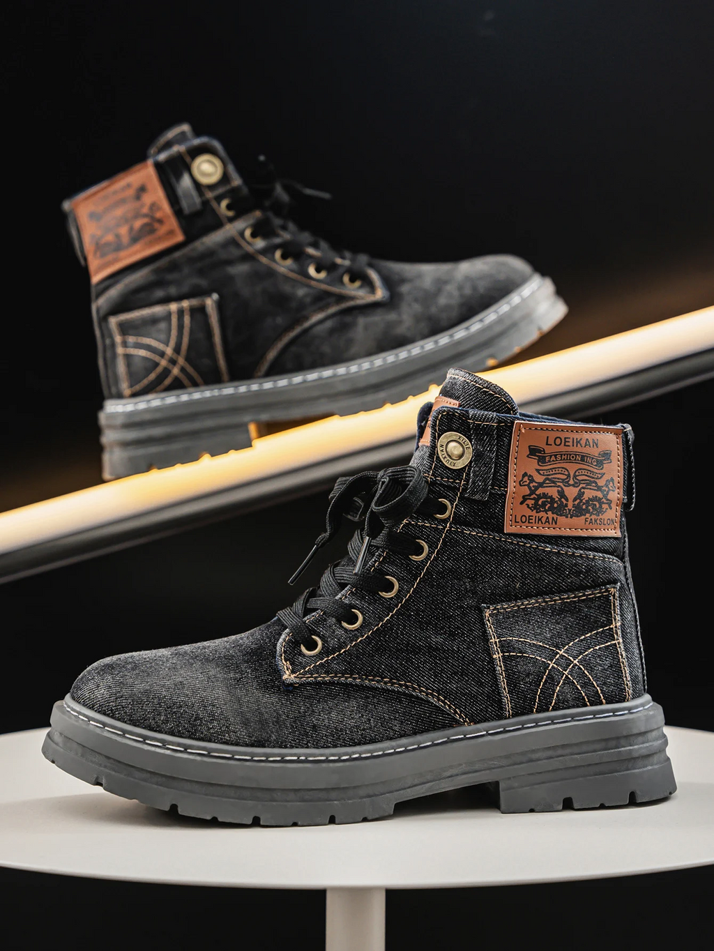 Herren Denim Knöchelhohe Stiefel - Schnürung mit Anti-Rutsch-Sohle