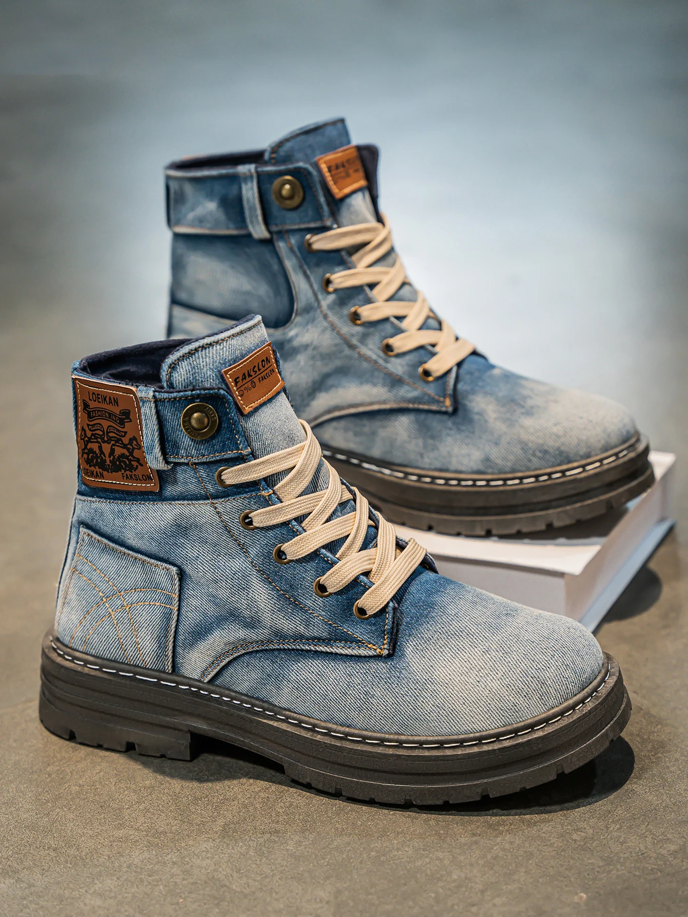 Herren Denim Knöchelhohe Stiefel - Schnürung mit Anti-Rutsch-Sohle