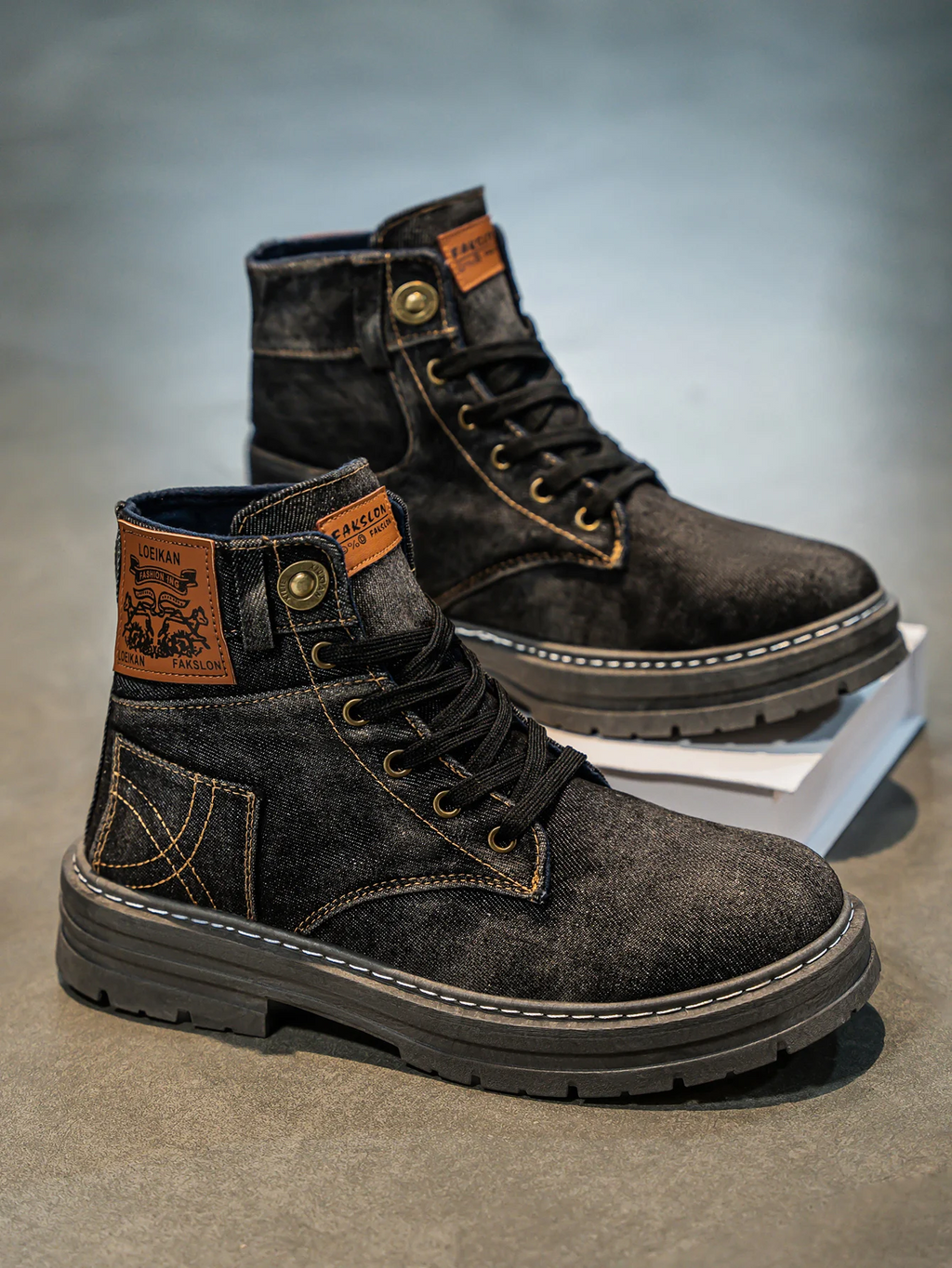 Herren Denim Knöchelhohe Stiefel - Schnürung mit Anti-Rutsch-Sohle