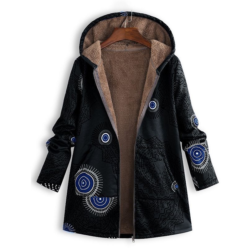 Damen Bedruckte Jacke - Kapuze mit Weichem Futter