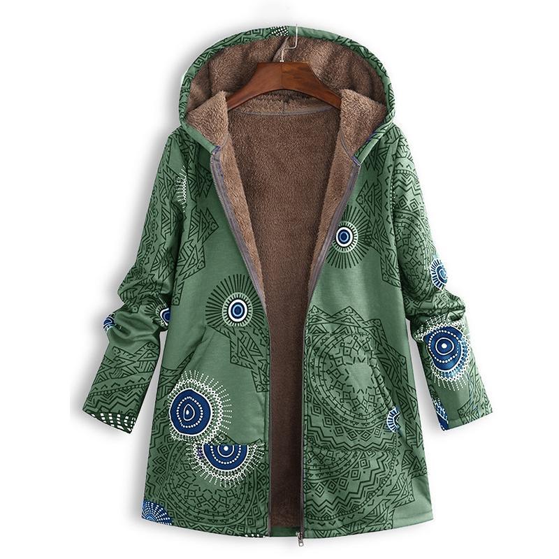 Damen Bedruckte Jacke - Kapuze mit Weichem Futter
