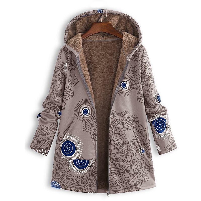Damen Bedruckte Jacke - Kapuze mit Weichem Futter