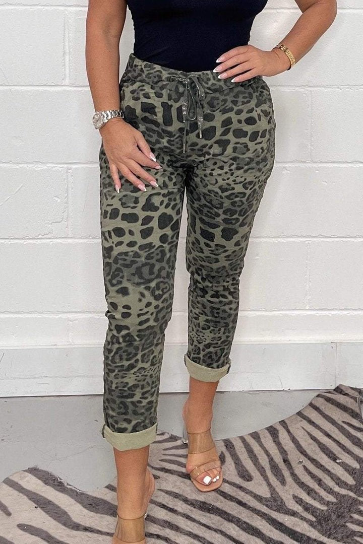 Damen Leoparden-Print-Hose - Stilvolle Schmale Passform