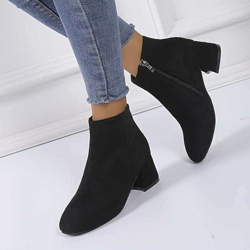 Damen Stiefeletten mit klobigem Absatz - Seitlicher Reißverschluss