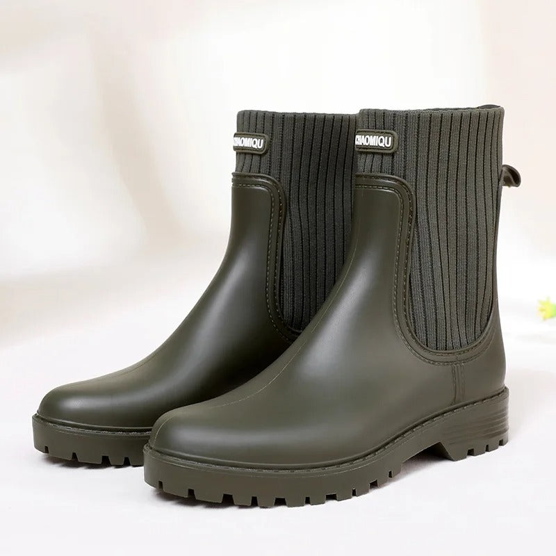 Damen Regenstiefeletten - Strickbündchen & Gesteppte Paneele