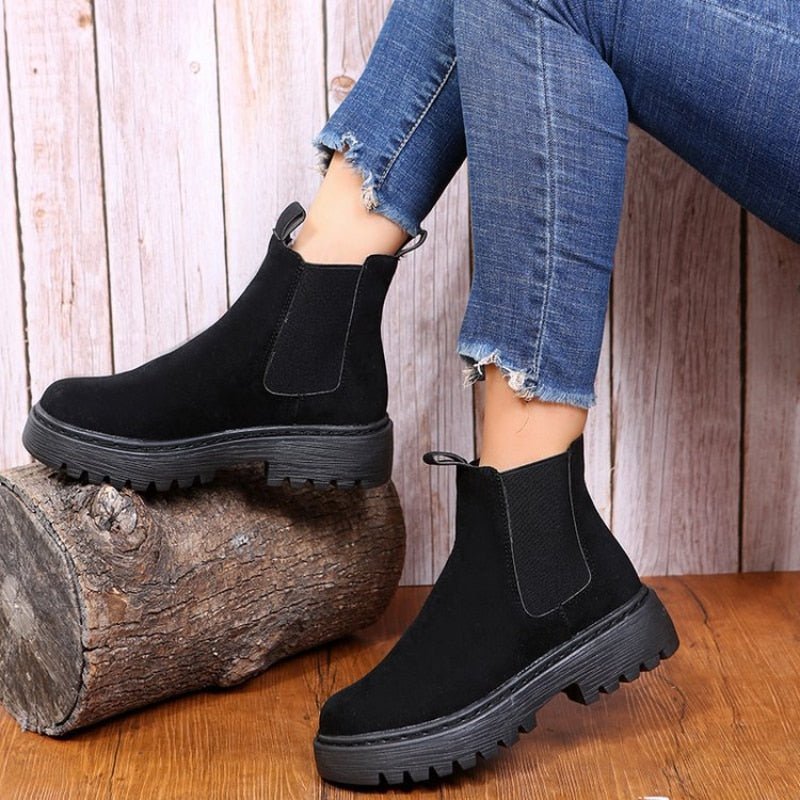 Damen Schlupf-Chelsea-Stiefeletten - Klobige Plateausohle