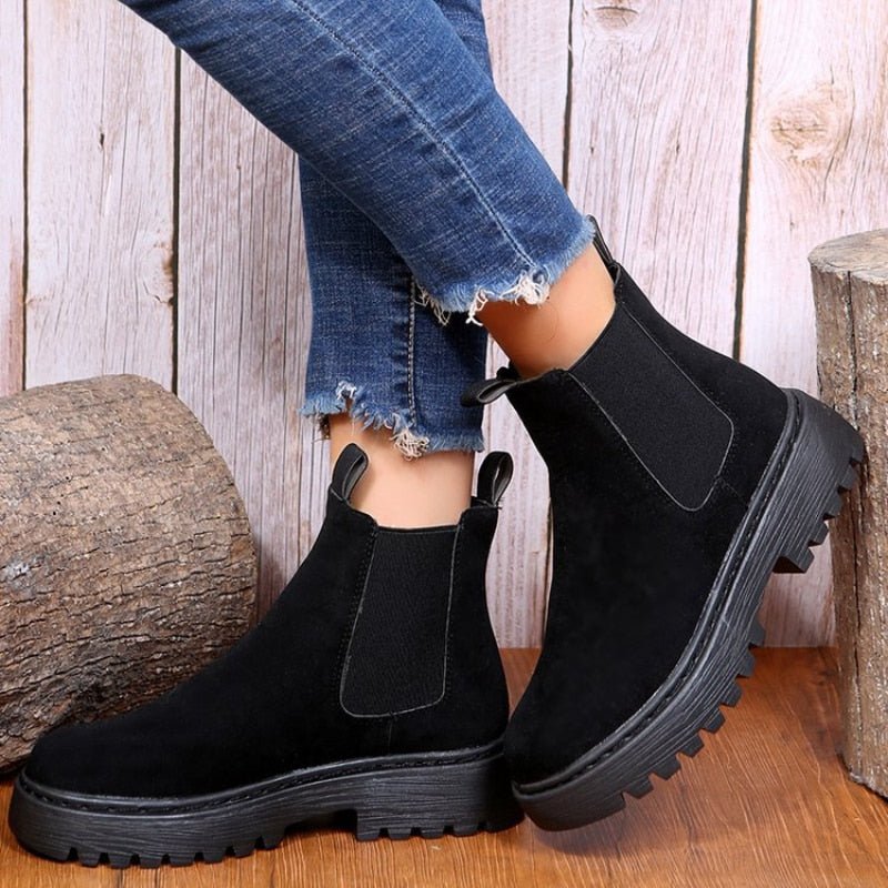 Damen Schlupf-Chelsea-Stiefeletten - Klobige Plateausohle
