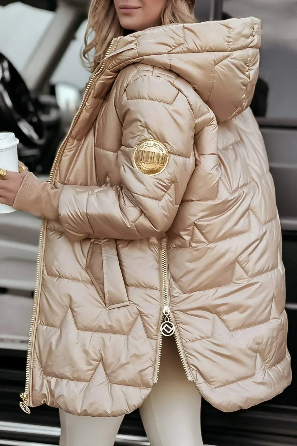 Damen Lange Winter-Steppjacke – Warm Gefüttert mit Kapuze