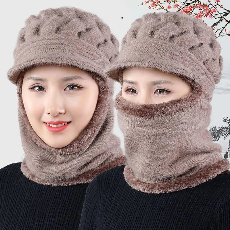Damen Winter Balaklava Mütze - Krempenhut mit Gesichtsmaske