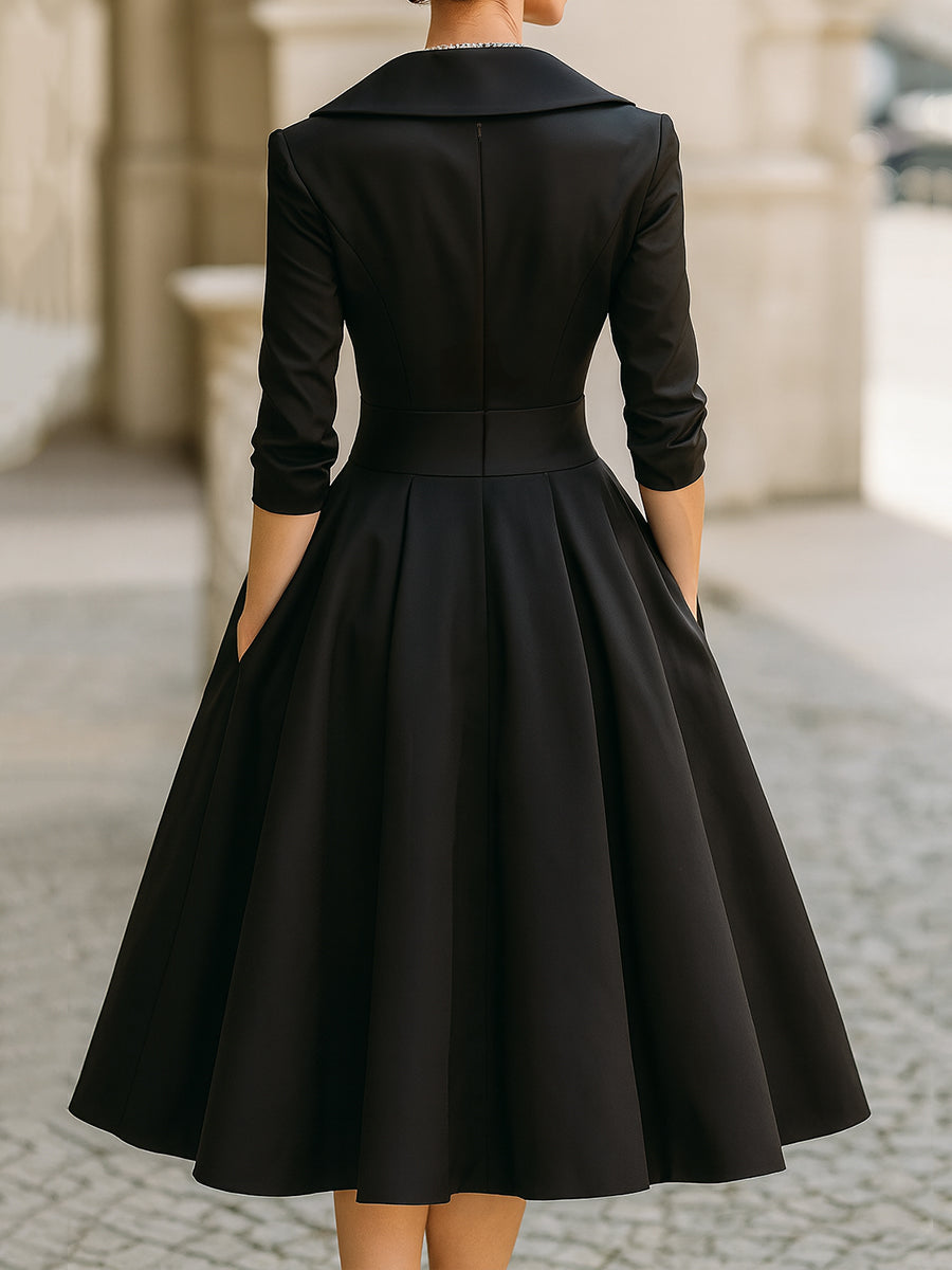 Damen A-Linien Midi Kleid - Plissierter Rock mit Taschen