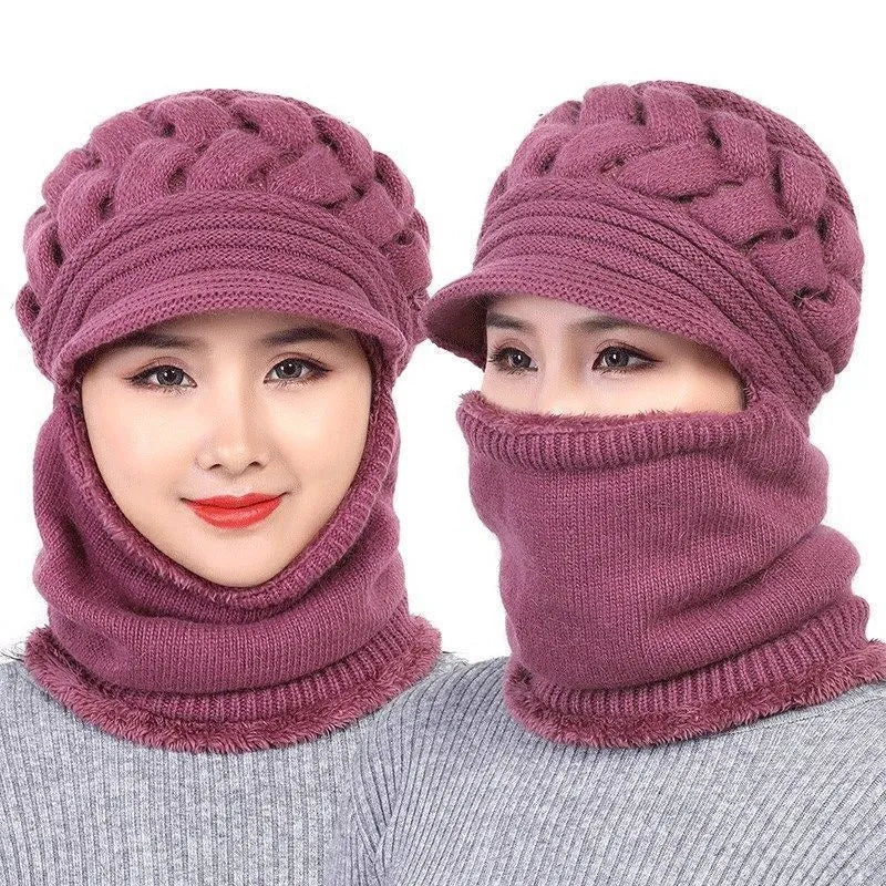 Damen Winter Balaklava Mütze - Krempenhut mit Gesichtsmaske