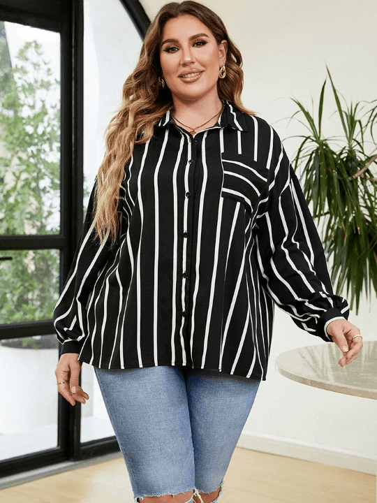 Plus Size Women's Striped Casual Shirt - ALPINE WEAR