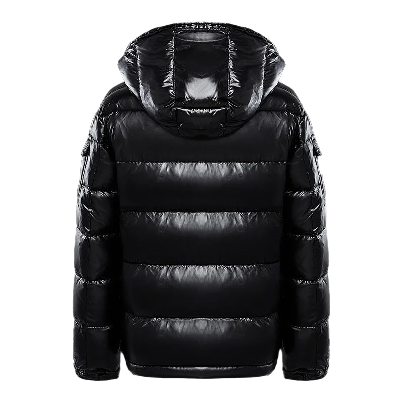 Herren Glänzende Steppjacke – Kurze Puffer-Jacke mit Kapuze