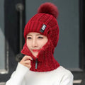 Damen Winter Balaclava Beanie - Strickmütze mit Reißverschluss und Bommel