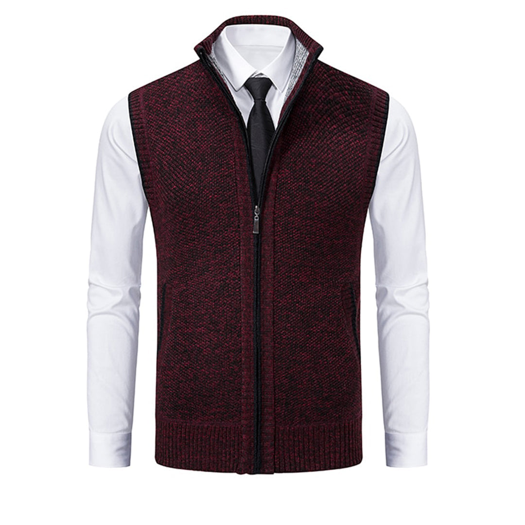 Herren Stehkragen Gilet - Gestrickte Weste mit Reißverschluss