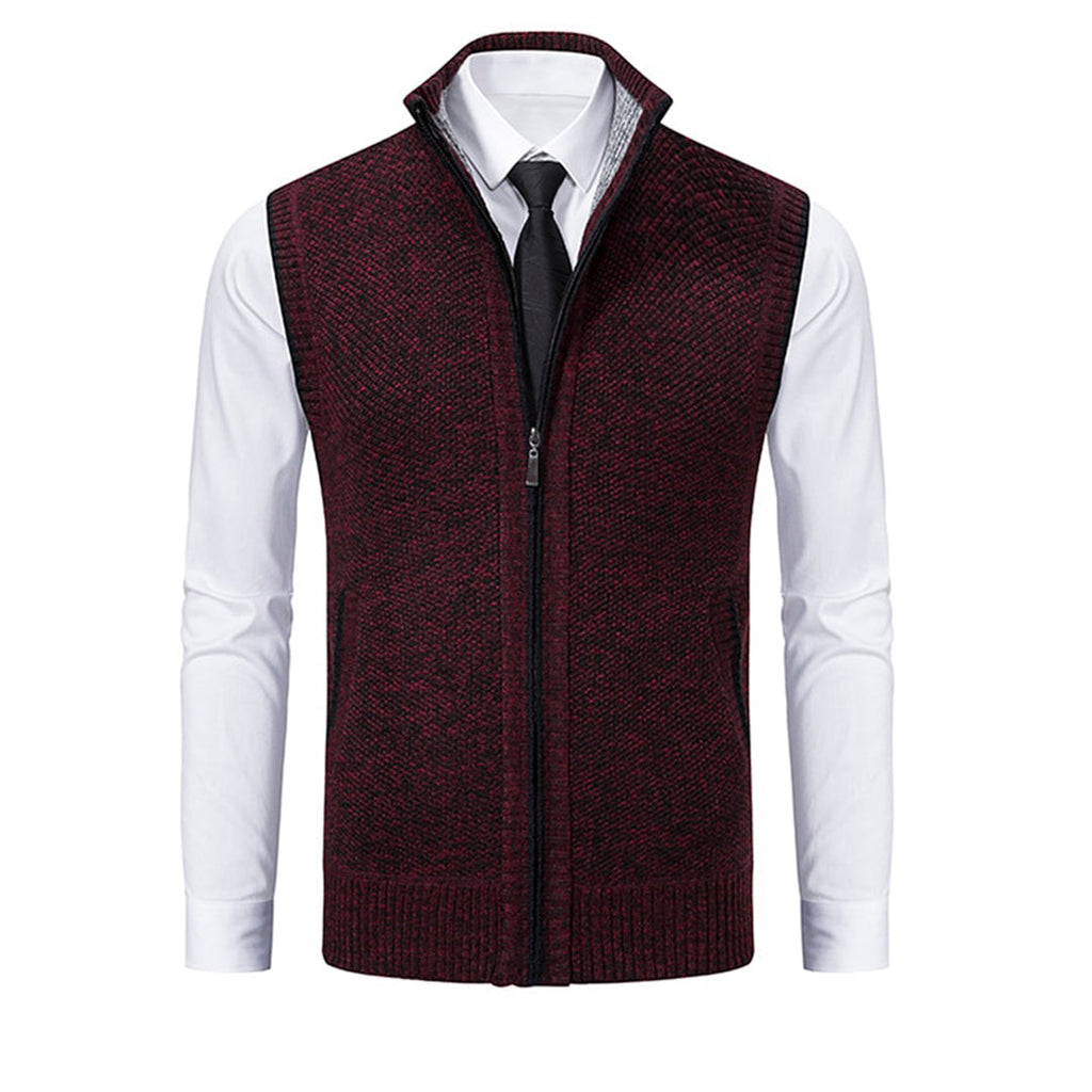 Herren Stehkragen Gilet - Gestrickte Weste mit Reißverschluss