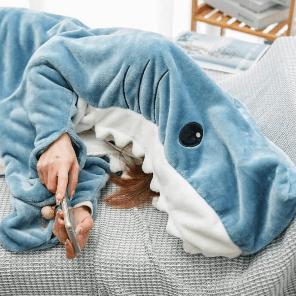 Unisex Blauer Hai Onesie - Kapuzen & Weicher Pyjamaanzug
