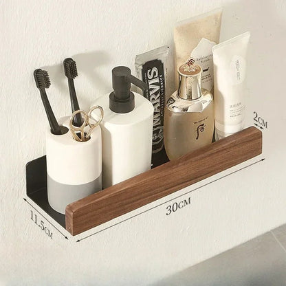 Solid Wood and Aluminium Punch - Free Bathroom Shelf - ALPINE WEAR