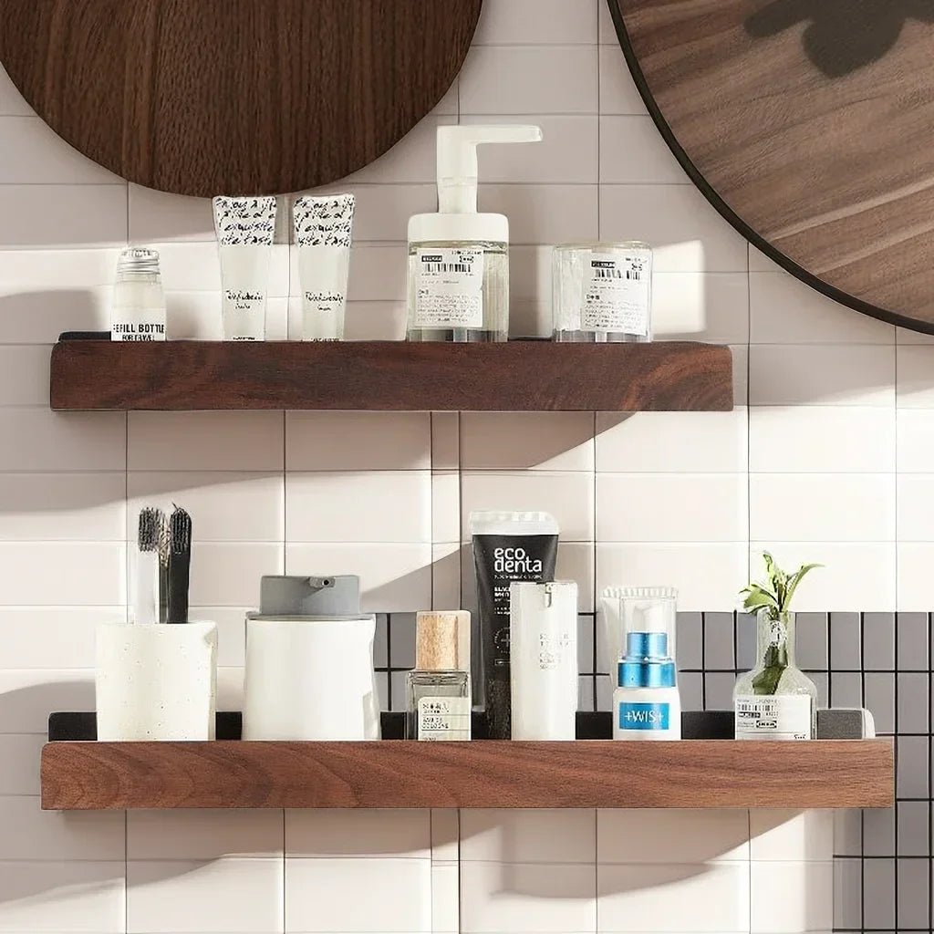 Solid Wood and Aluminium Punch - Free Bathroom Shelf - ALPINE WEAR