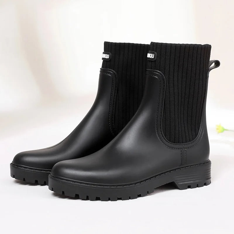 Damen Regenstiefeletten - Strickbündchen & Gesteppte Paneele