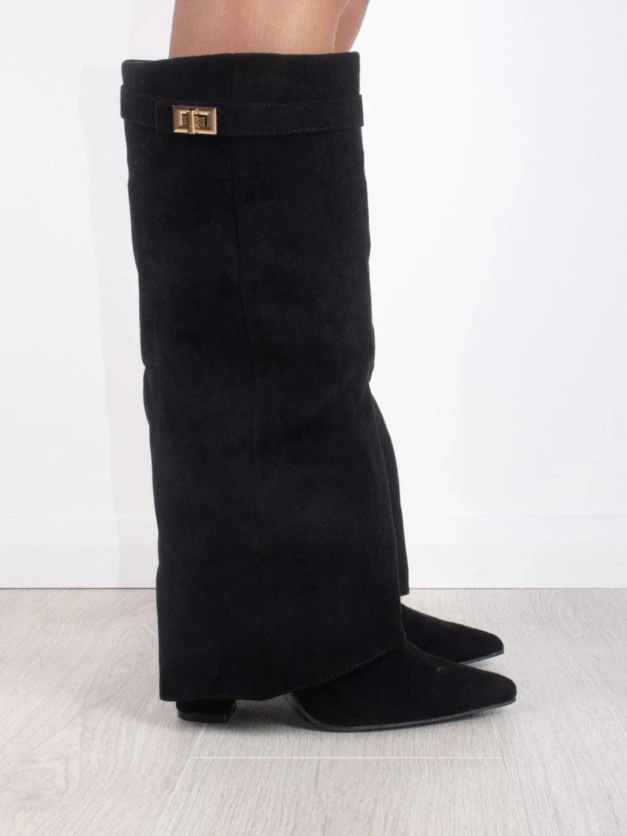 Damen Kniehohe Stiefel mit Schlupfpassform - Zum Hineinschlüpfen & Spitze Zehenkappe